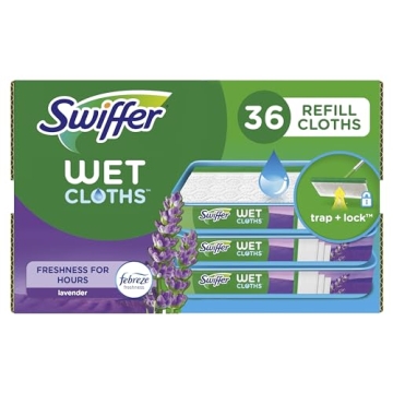 Swiffer Sweeper Wet Mopping Cloth Multi Surface Refills, Mops for Floor Cleaning, Febreze Lavender S...