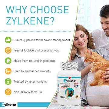 Vetoquinol Zylkene Calming Support Supplement for Small Dogs and Cats, Helps Promote Relaxation and Reduce External Stress Factors, Daily Behavioral Support and Anxiety Relief for Dogs and Cats, 75mg