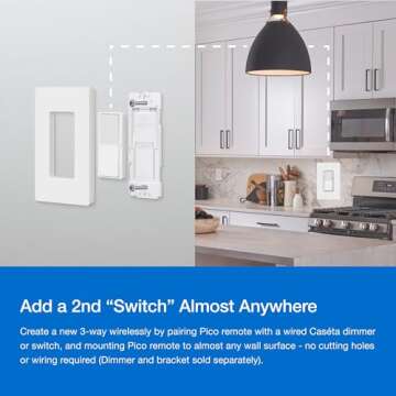 Lutron Paddle Pico Remote for Caseta Smart Dimmers/Switches, On/Off Control, for Table Top or Wallmount Use, PJ2-P2B-GWH, White