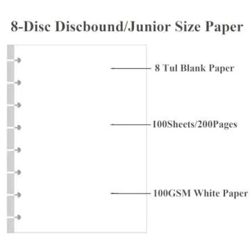 Junior Size Blank Refill Paper, A5 8-Disc Discbound Blank Filler Paper, 100Sheets / 200Pages Blank P...