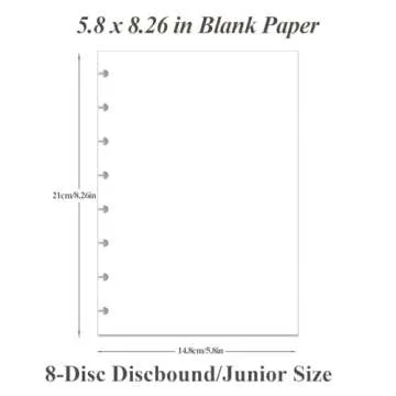 Junior Size Blank Refill Paper, A5 8-Disc Discbound Blank Filler Paper, 100Sheets / 200Pages Blank Paper, 100gsm White Paper, 5.8 x 8.3 in
