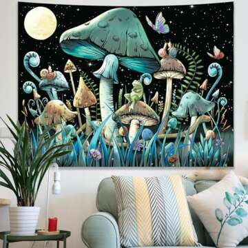 KJHL Mushroom Tapestry Moon Stars Tapestry Colorful Snake Snails Tapestries Aesthetic Green Nature P...