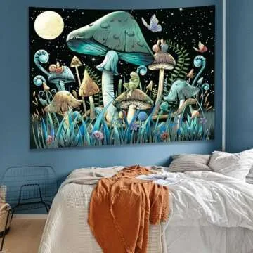KJHL Mushroom Tapestry Moon Stars Tapestry Colorful Snake Snails Tapestries Aesthetic Green Nature Plant Tapestry Mushroom Decor Wall Hanging for Bedroom Dorm (35.5ʺ x 47.3ʺ)