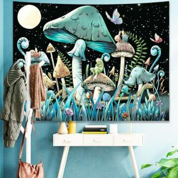 KJHL Mushroom Tapestry Moon Stars Tapestry Colorful Snake Snails Tapestries Aesthetic Green Nature Plant Tapestry Mushroom Decor Wall Hanging for Bedroom Dorm (35.5ʺ x 47.3ʺ)