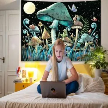 KJHL Mushroom Tapestry Moon Stars Tapestry Colorful Snake Snails Tapestries Aesthetic Green Nature Plant Tapestry Mushroom Decor Wall Hanging for Bedroom Dorm (35.5ʺ x 47.3ʺ)