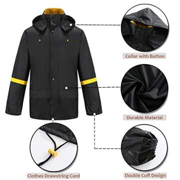 Ourcan Rain Suits for Men Waterproof Rain Gear Breathable Rain Coats Hooded Rain Jacket Pants