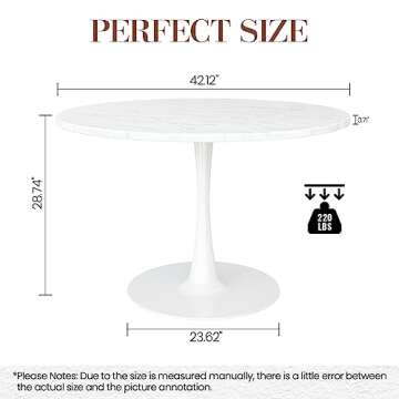 DKLGG White Marble Round Dining Table, 42.1" Tulip Table Kitchen Dining Table 4-6 People with MDF Ta...