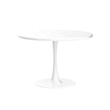 DKLGG White Marble Round Dining Table, 42.1" Tulip Table Kitchen Dining Table 4-6 People with MDF Table Top & Pedestal Base, Mid-Century End Table Leisure Coffee Table Office Living Room Table