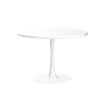 DKLGG White Marble Round Dining Table, 42.1" Tulip Table Kitchen Dining Table 4-6 People with MDF Table Top & Pedestal Base, Mid-Century End Table Leisure Coffee Table Office Living Room Table