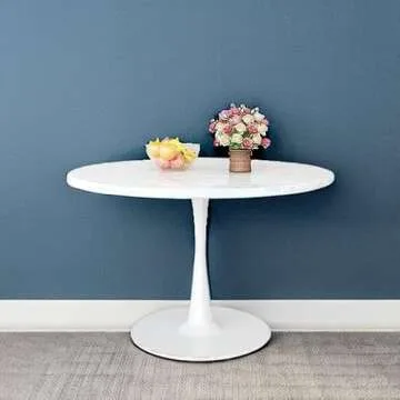 DKLGG White Marble Round Dining Table, 42.1" Tulip Table Kitchen Dining Table 4-6 People with MDF Table Top & Pedestal Base, Mid-Century End Table Leisure Coffee Table Office Living Room Table