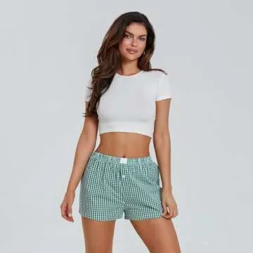 Women's Y2K Lounge Shorts Cute Soft Elastic Low Waist Plaid Print Button Front Pajama Bottoms Boxer ...
