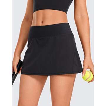 CRZ YOGA Women's Quick Dry Pleated Tennis Skirts Mid Waisted Cute Athletic Workout Running Sports Golf Skorts Volleyball Black Large