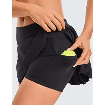 CRZ YOGA Women's Quick Dry Pleated Tennis Skirts Mid Waisted Cute Athletic Workout Running Sports Golf Skorts Volleyball Black Large