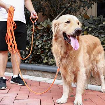 Hi Kiss Check Cord Large,Medium Small Dogs/Puppy Obedience Recall Training Agility Lead - 15ft 30ft 50ft Training Leash - Great for Training, Play, Camping, or Backyard Orange 15 Feet