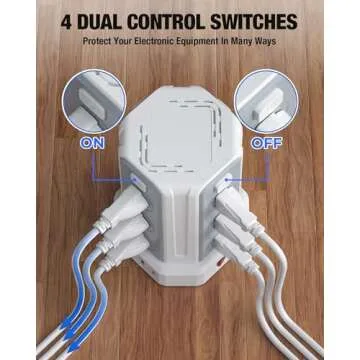 Power Strip Surge Protector, 10 Ft Extension Cord with 12 AC Multiple Outlets 4 USB (1 USB C), SMALLRT Power Tower Desktop Charging Station, Home Dorm Room Office Essentials, Desk Accessories White