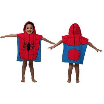 Jay Franco Marvel Super Hero Adventures Spidey Kids Bath/Pool/Beach Hooded Poncho Featuring Spiderman - Super Soft & Absorbent Cotton Towel, Measures 22 x 22 Inches (Official Marvel Product)