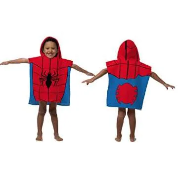 Jay Franco Marvel Super Hero Adventures Spidey Kids Bath/Pool/Beach Hooded Poncho Featuring Spiderman - Super Soft & Absorbent Cotton Towel, Measures 22 x 22 Inches (Official Marvel Product)