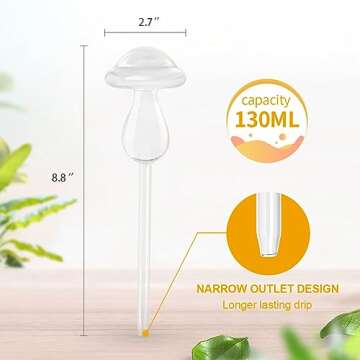 KiKiHeim Plant Watering Globes, Hand Blown Clear Glass Self Watering Globes, Automatic Plant Waterer Bulbs for Indoor & Outdoor, 2 Mushroom