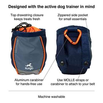 Kurgo Go Stuff It Dog Treat Bag, Training Treat Pouch Bag for Dogs, Treat Pouches for Pets, Hands-Free Pouch Waist, Reflective, Includes Carabiner, MOLLE-Compatible (Navy Blue)