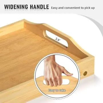 Breakfast Bed Table Tray for Eating, Foldable Food Serving Laptop Tray with Folding Legs, Portable Bamboo Raised Snack Platter, Eating for Bedroom, Picnic, Sofa - Natural