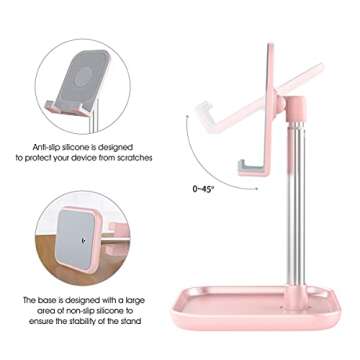 licheers Cell Phone Stand, Height Angle Adjustable Phone Holder for Desk Tablet Stand Compatible with iPhone 14/13/12/11 Pro Max, Samsung Galaxy S10 S9 S8 Note10, Google Pixel,Kindle,Switch