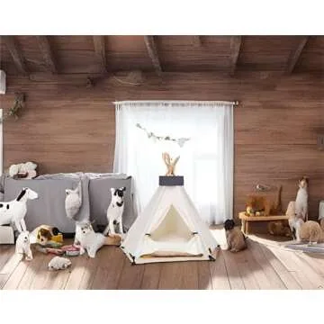 Pet Teepee Dog & Puppy Cat Tents Tipi Bed Portable Houses with Thick Cushion for Pets Up to 20lbs