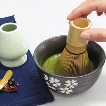 Artcome Japanese Matcha Tea Set, Matcha Whisk, Traditional Scoop, Matcha Bowl, Ceramic Whisk Holder, Handmade Matcha Ceremony Kit For Traditional Japanese Tea Ceremony (7 Pcs)