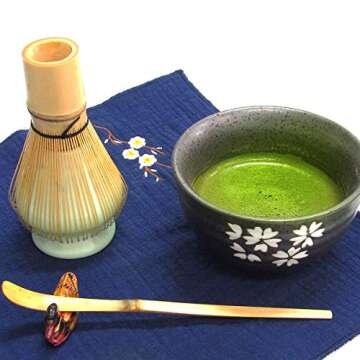 Artcome Japanese Matcha Tea Set, Matcha Whisk, Traditional Scoop, Matcha Bowl, Ceramic Whisk Holder, Handmade Matcha Ceremony Kit For Traditional Japanese Tea Ceremony (7 Pcs)