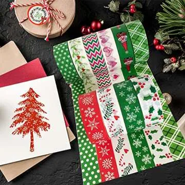 Ewanda store 10 Rolls Christmas Holiday Washi Tape Set Kids Chirstmas Craft Supplies Decorative Masking Craft Tapes for DIY Art Crafts Projects