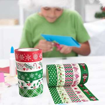 Ewanda store 10 Rolls Christmas Holiday Washi Tape Set Kids Chirstmas Craft Supplies Decorative Masking Craft Tapes for DIY Art Crafts Projects