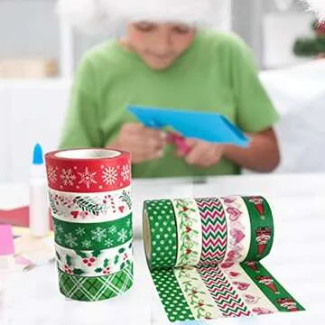 Ewanda store 10 Rolls Christmas Holiday Washi Tape Set Kids Chirstmas Craft Supplies Decorative Masking Craft Tapes for DIY Art Crafts Projects