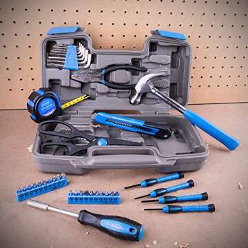 Apollo Tools Original 39 Piece General Household Tool Set in Toolbox Storage Case with Essential Hand Tools for Everyday Home Repairs, DIY and Crafts. Blue - DT9706 BL