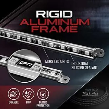 OPT7 Aura Aluminum LED Underglow Kit for Car with Remote Control, Exterior Neon Accent Under Glow Lights, Rigid Waterproof Strip Lights, Music Soundsync Mode, Multicolor RGB Light Bars