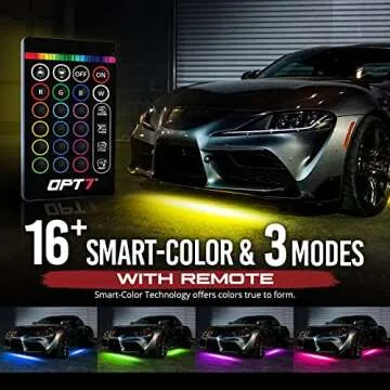 OPT7 Aura Aluminum LED Underglow Kit for Car with Remote Control, Exterior Neon Accent Under Glow Lights, Rigid Waterproof Strip Lights, Music Soundsync Mode, Multicolor RGB Light Bars