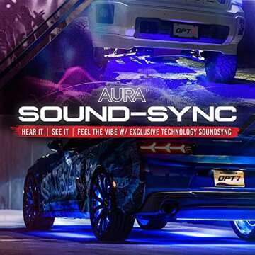 OPT7 Aura Aluminum LED Underglow Kit for Car with Remote Control, Exterior Neon Accent Under Glow Lights, Rigid Waterproof Strip Lights, Music Soundsync Mode, Multicolor RGB Light Bars