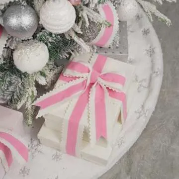 MEEDEE Christmas Felt Ribbon 2.5 Inch Wired White Felt Ribbon