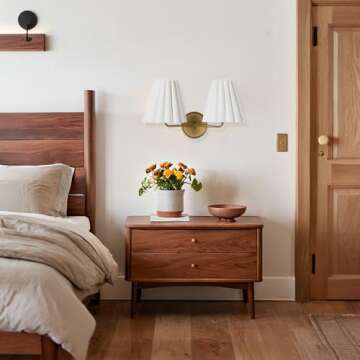 Antique Brass Wall Sconce, Double Living Room Wall Sconce with Fluted Linen Shade, Bedroom Wall Sconce, Indoor Light Fixture