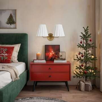 Antique Brass Wall Sconce, Double Living Room Wall Sconce with Fluted Linen Shade, Bedroom Wall Sconce, Indoor Light Fixture