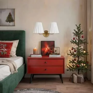 Antique Brass Wall Sconce, Double Living Room Wall Sconce with Fluted Linen Shade, Bedroom Wall Sconce, Indoor Light Fixture