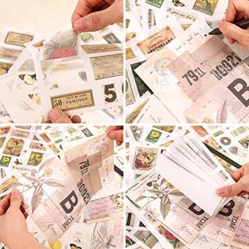 Dizdkizd Vintage Scrapbook Supplies - Ephemera Pack of 30 Washi Stickers and 20 Decorative Paper for Art Journaling Planners Collage Projects Decoupage Cardmaking (Vintage Vibe)