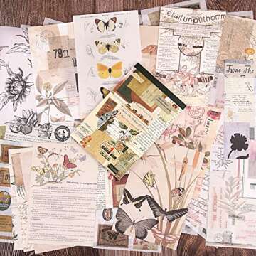 Dizdkizd Vintage Scrapbook Supplies - Ephemera Pack of 30 Washi Stickers and 20 Decorative Paper for Art Journaling Planners Collage Projects Decoupage Cardmaking (Vintage Vibe)