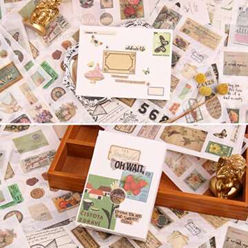 Dizdkizd Vintage Scrapbook Supplies - Ephemera Pack of 30 Washi Stickers and 20 Decorative Paper for Art Journaling Planners Collage Projects Decoupage Cardmaking (Vintage Vibe)