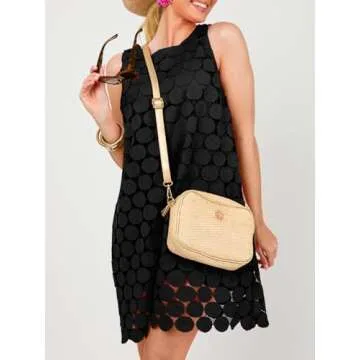 Wenrine Womens Summer Hollow Out Mini Dress Casual Sleeveless Scoop Neck Boho Short Beach Dresses Black