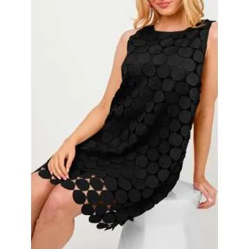 Wenrine Womens Summer Hollow Out Mini Dress Casual Sleeveless Scoop Neck Boho Short Beach Dresses Black