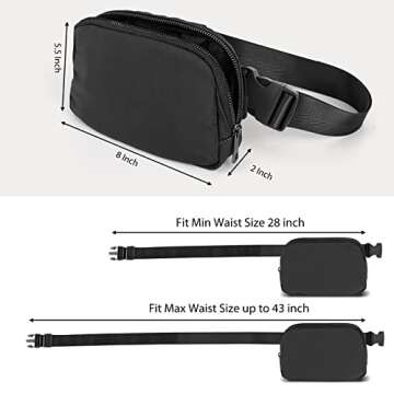 Belt Bag for Women and Men Fanny Pack Waist Bags with Adjustable Strap for Workout Running Travelling Hiking (Black)