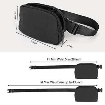 Belt Bag for Women and Men Fanny Pack Waist Bags with Adjustable Strap for Workout Running Travelling Hiking (Black)