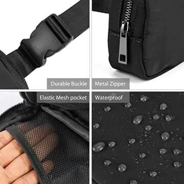 Belt Bag for Women and Men Fanny Pack Waist Bags with Adjustable Strap for Workout Running Travelling Hiking (Black)
