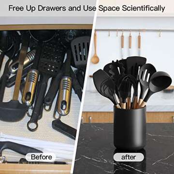 LATCHHOOK Black Kitchen Utensil Holder for Countertop, Matte Ceramic Cooking Utensils Holder for Kitchen Counter Easy to Clean, High 7” Modern Spatula Holder Crock for Kitchen 7×5.5 Inch