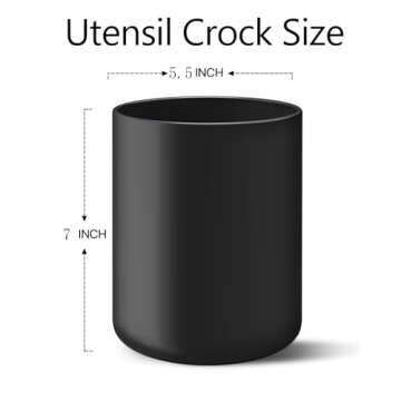 LATCHHOOK Black Kitchen Utensil Holder for Countertop, Matte Ceramic Cooking Utensils Holder for Kitchen Counter Easy to Clean, High 7” Modern Spatula Holder Crock for Kitchen 7×5.5 Inch