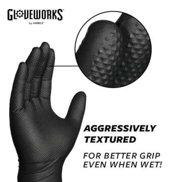 GLOVEWORKS HD Black Nitrile Industrial Disposable Gloves, 6 Mil, Latex-Free, Raised Diamond Texture, XX-Large, Box of 100